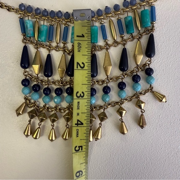 Stella & Dot Malta Bib Statement Necklace Gold and Blue Statement Necklace - Picture 4 of 7
